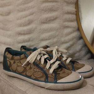 Coach Brown and Teal Patterned Sneakers